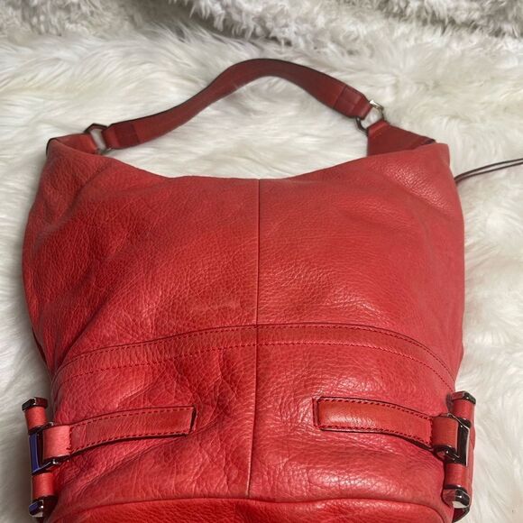 B Makowsky leather orange Hobo bucket style shoulder bag  silver tone hardwares - Picture 9 of 15